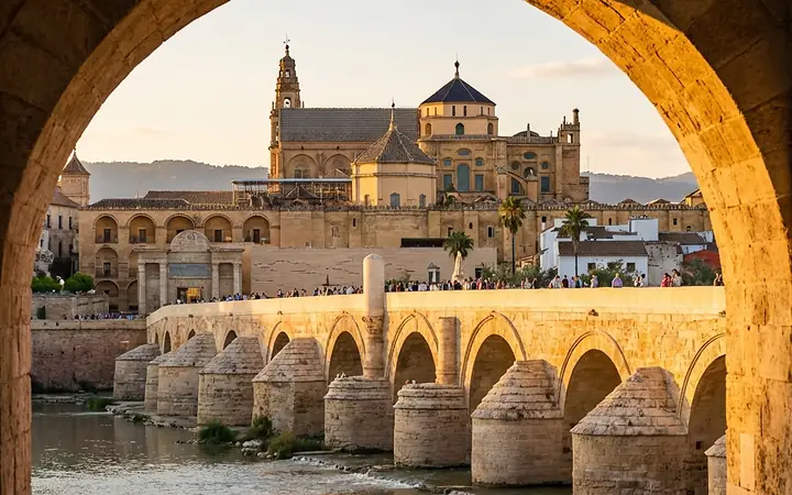 Córdoba across the Guadalquivir at golden hour