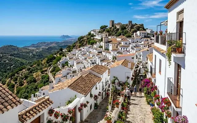 Mijas Pueblo en la ladera de la sierra