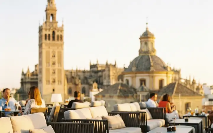 The Giralda and the Cathedral from a rooftop terrace