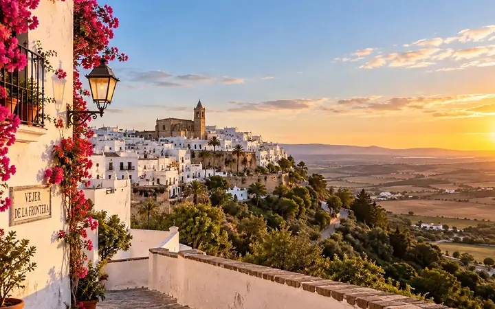 Cal y buganvillas al atardecer